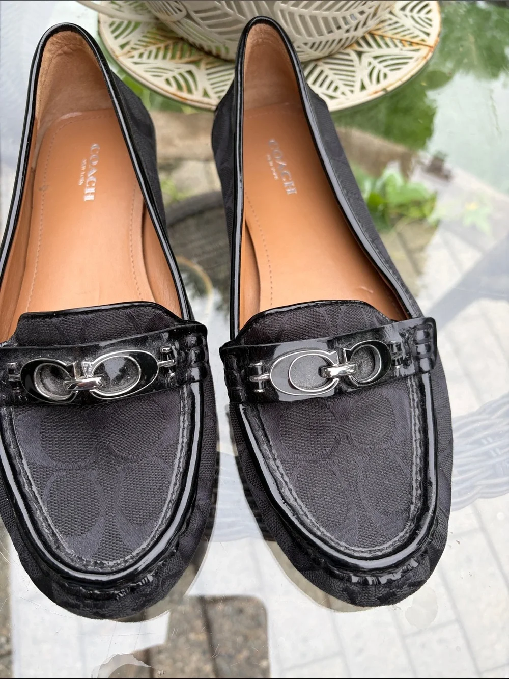 Coach Black Signature Canvas & Patent Leather Horsebit Loafers